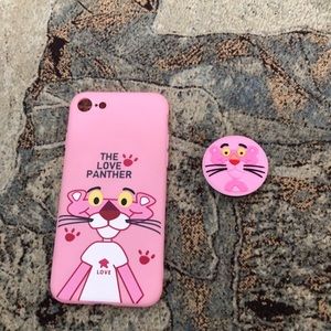Pink panther iPhone 8plus phone case and holder!